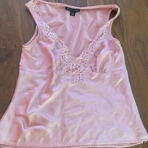 Banana Republic vintage 2000's Y2K 100% silk Pink Lace Trim  Camisole side zip
